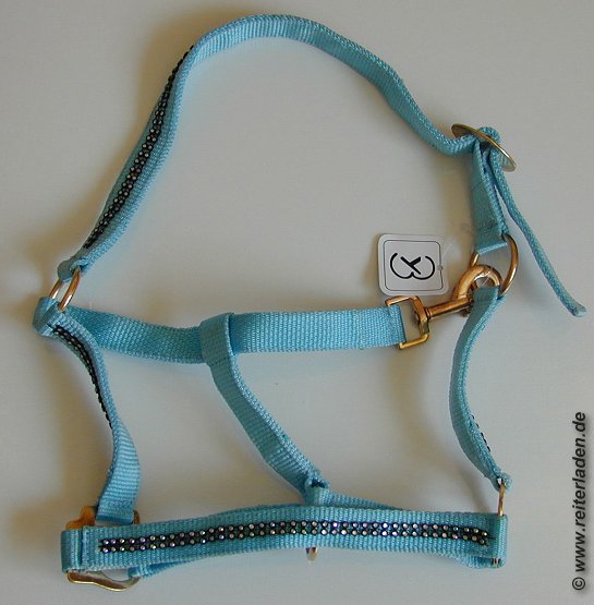 Halfter: Stallhalfter / Westernhalfter t&uuml;rkis/hellblau mit Swarovski-Strass-Steinchen
